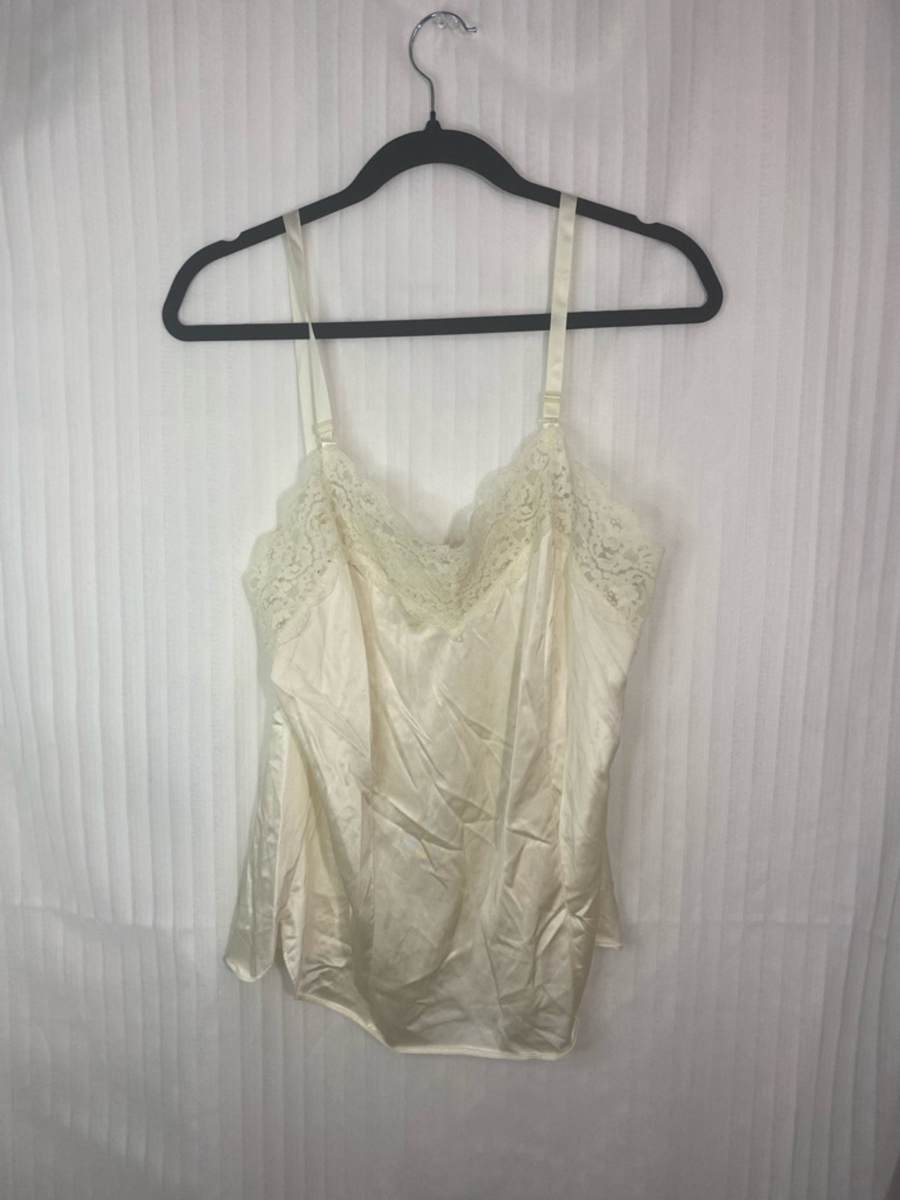Vintage Satin Lace Camisole Top Size 40 Ivory Cream Adjustable Straps Lingerie
